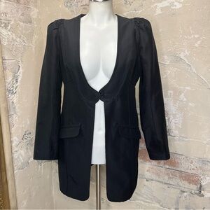 Leon Max 4 long black jacket deep scoopneck Y2K puff sleeves whimsy goth witchy